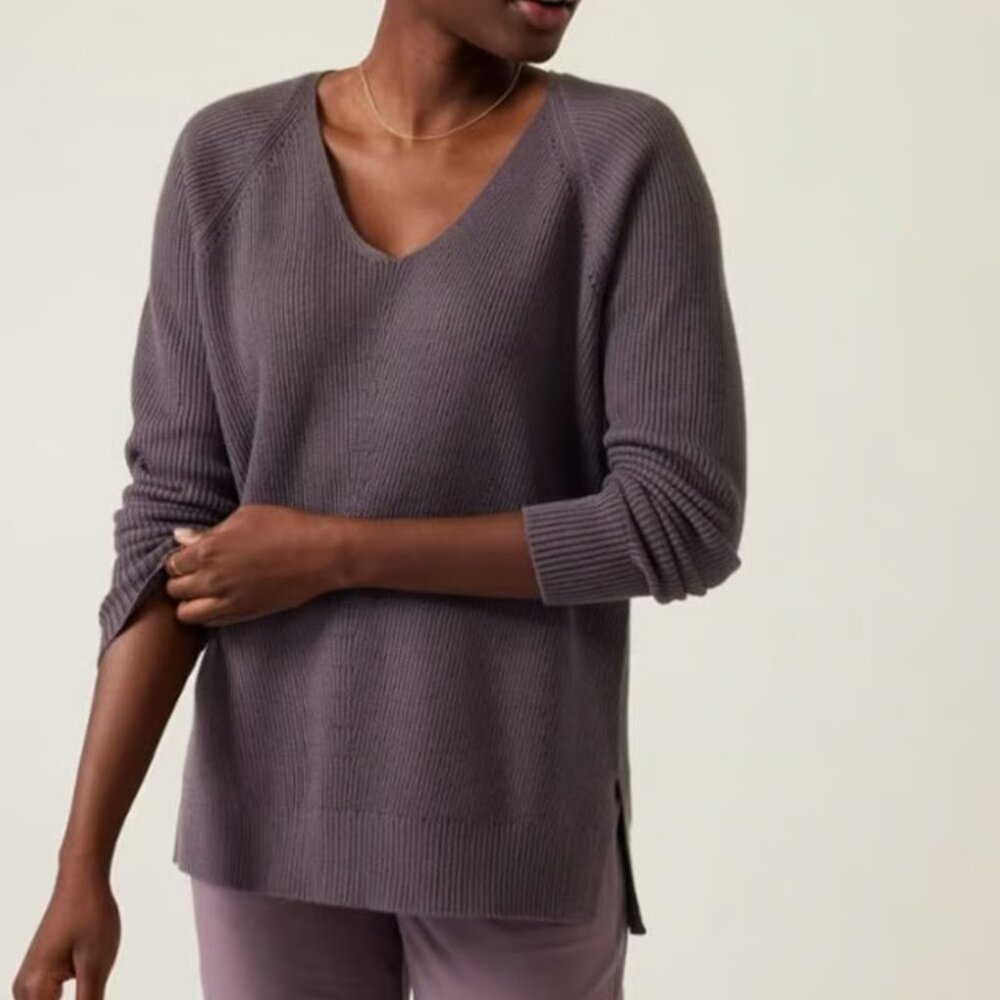Athleta Purple V-Neck Sweater, Size S